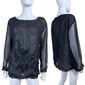 Vintage Victoria’s Secret gold label Black Sheer Top with floral embroidery lace
